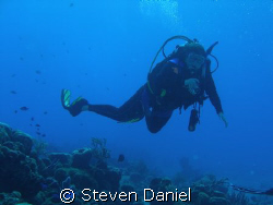 Diver Drifting on the a Cozumel drift dive by Steven Daniel 